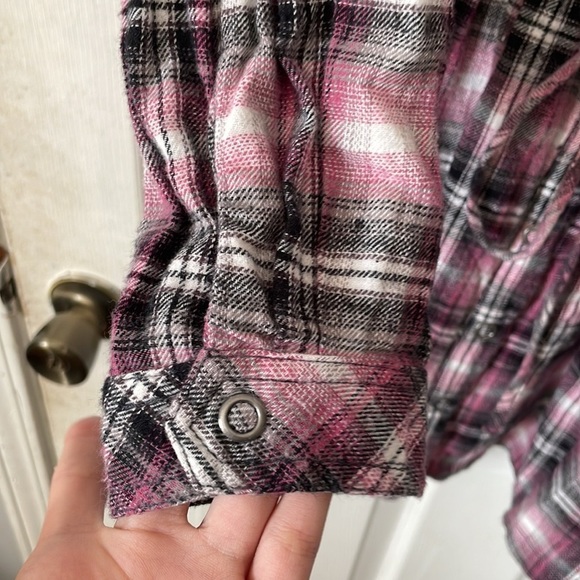 Miley Cyrus Maz Azaria purple plad plaid long sleeve button up collared dress L - Picture 3 of 16